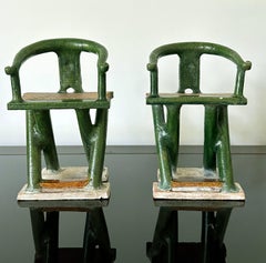 Pair of Chinese Ming Dynasty Tomb Funeral Pottery Chair Models