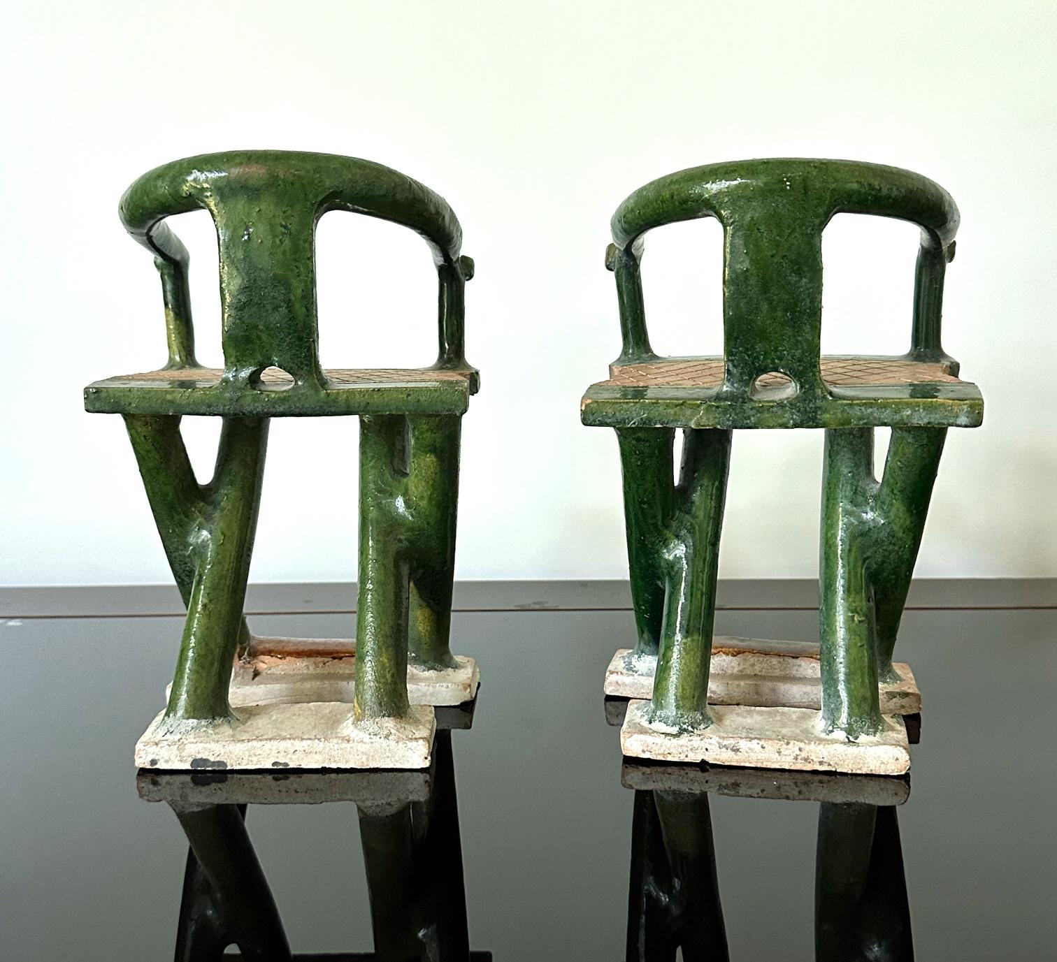 Pair of Chinese Ming Dynasty Tomb Funeral Pottery Chair Models  In Good Condition For Sale In Atlanta, GA