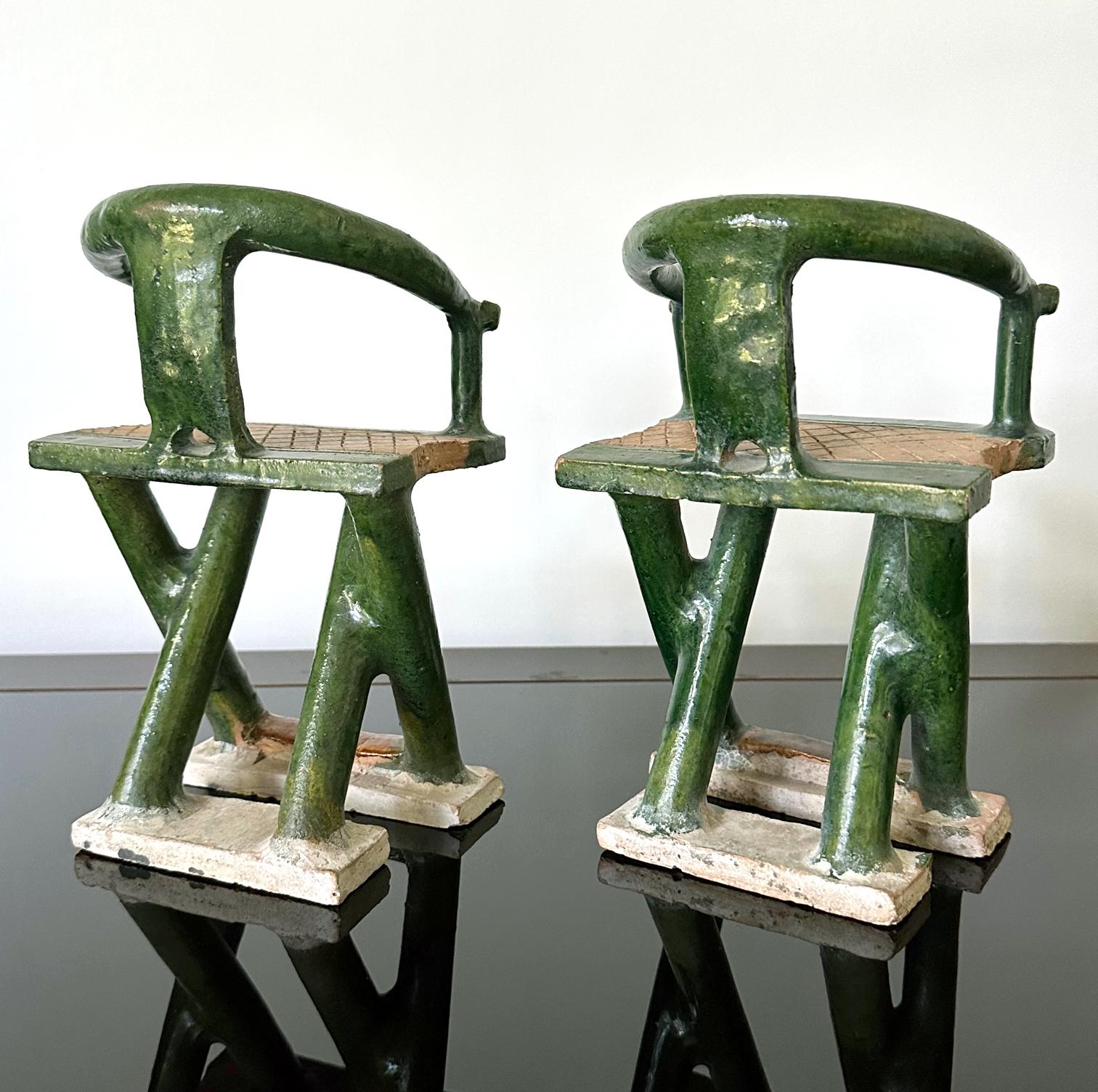 18th Century and Earlier Pair of Chinese Ming Dynasty Tomb Funeral Pottery Chair Models  For Sale