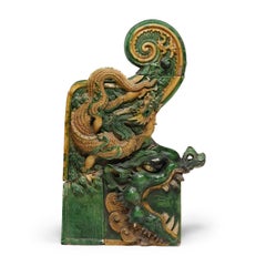 Pair of Chinese Ming Sancai Chiwen Roof Tiles, c. 1650