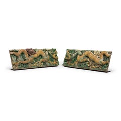 Pair of Chinese Ming Sancai Dragon Roof Tiles, c. 1650