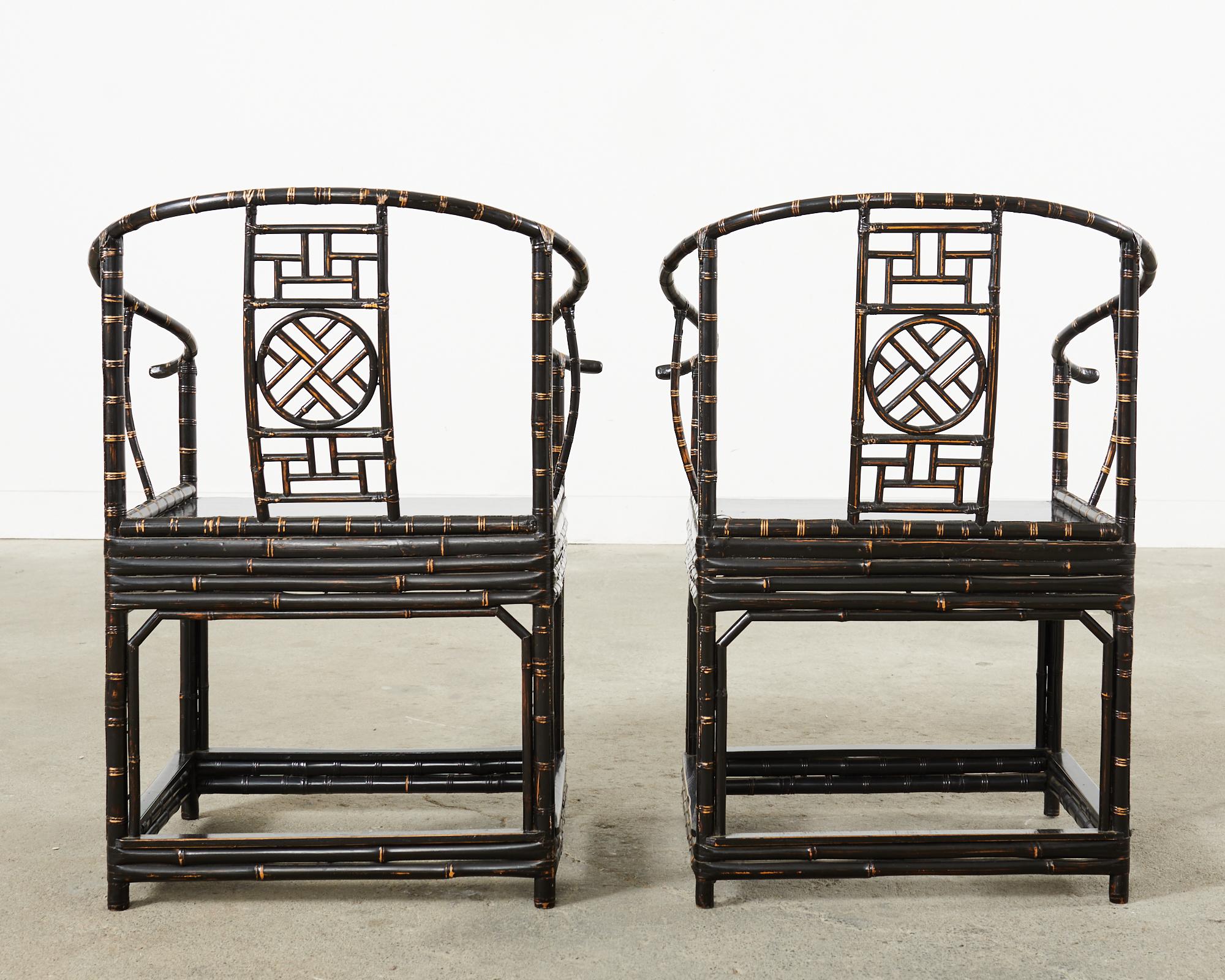 Pair of Chinese Ming Style Bamboo Horseshoe Armchairs For Sale 5