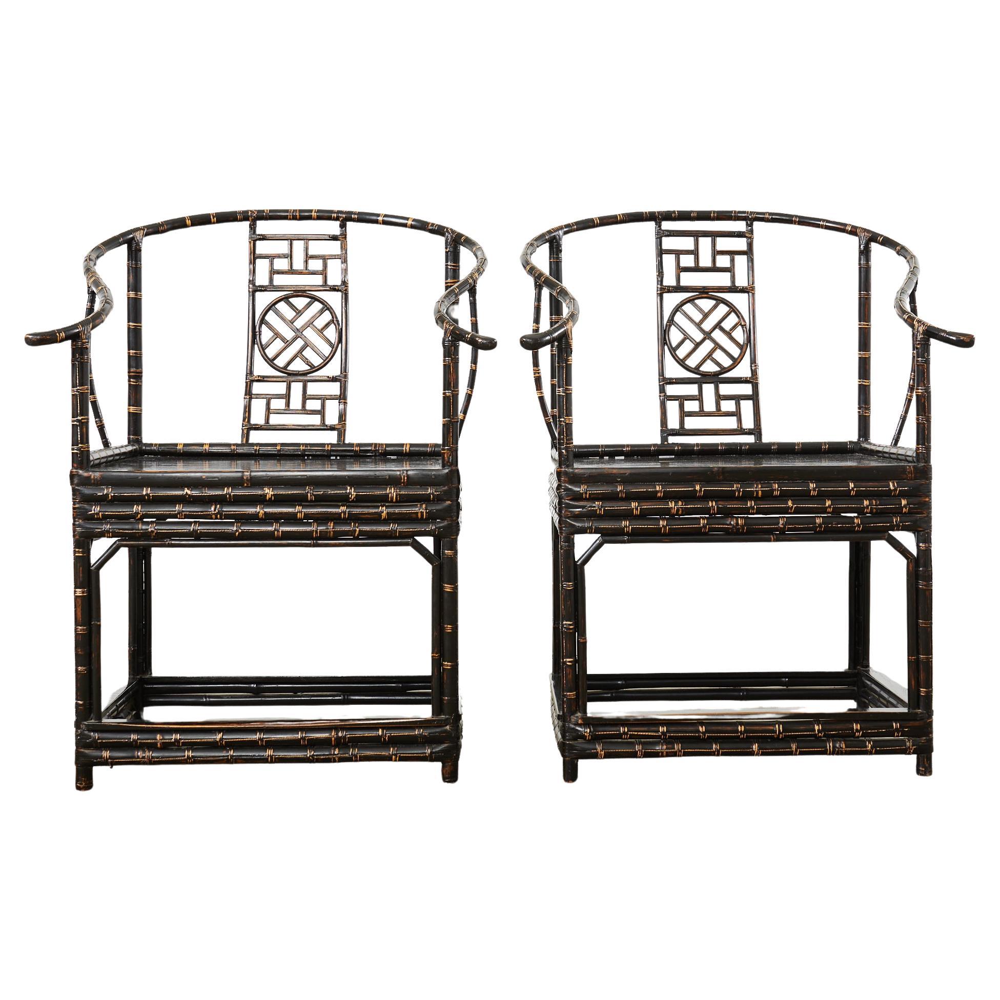 Pair of Chinese Ming Style Bamboo Horseshoe Armchairs For Sale