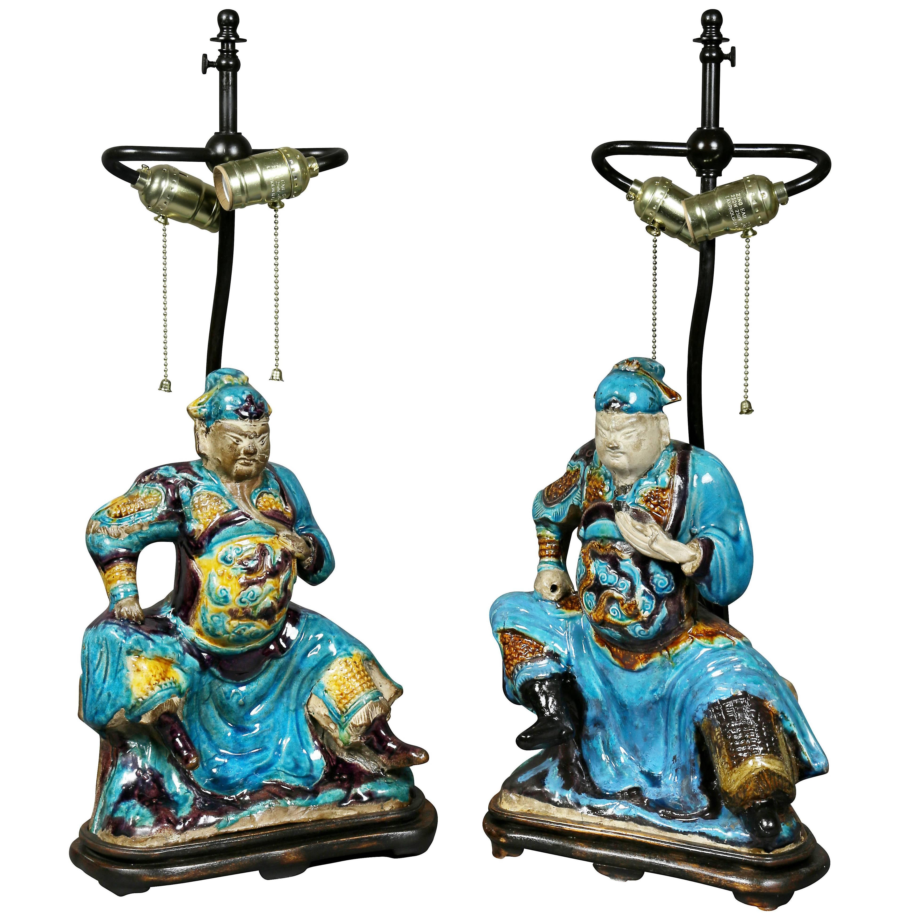 Pair of Chinese Ming Style Pottery Table Lamps