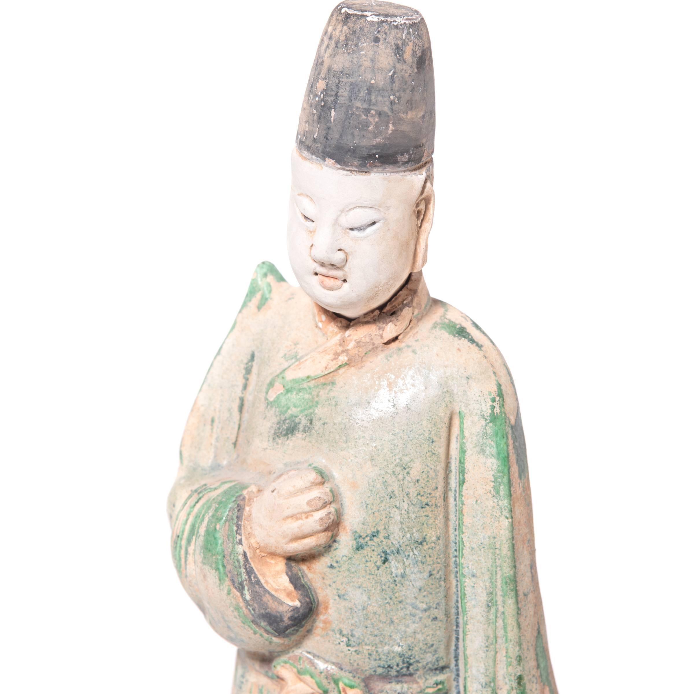 Ceramic Pair of Chinese Mingqi Celestial Attendants