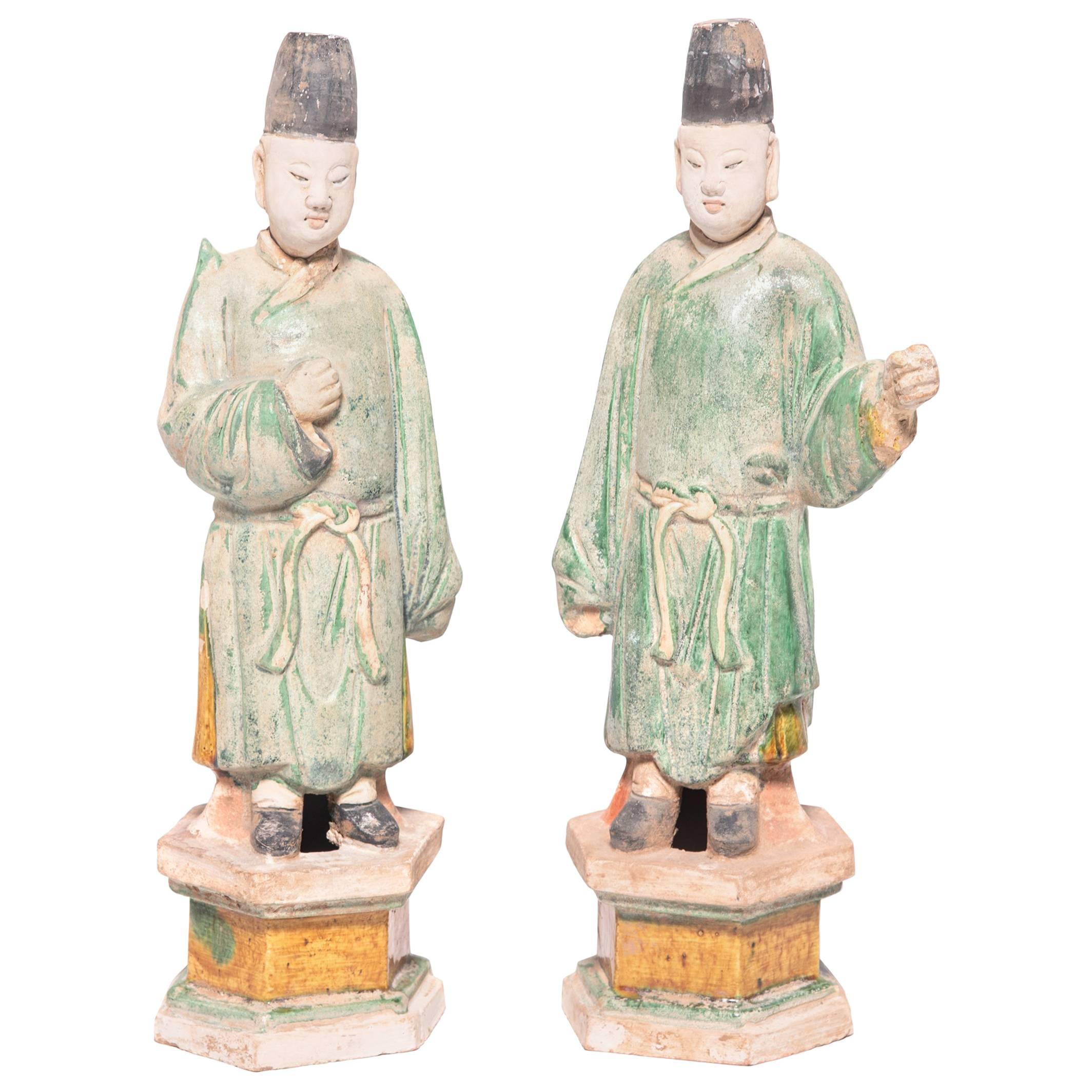 Pair of Chinese Mingqi Celestial Attendants
