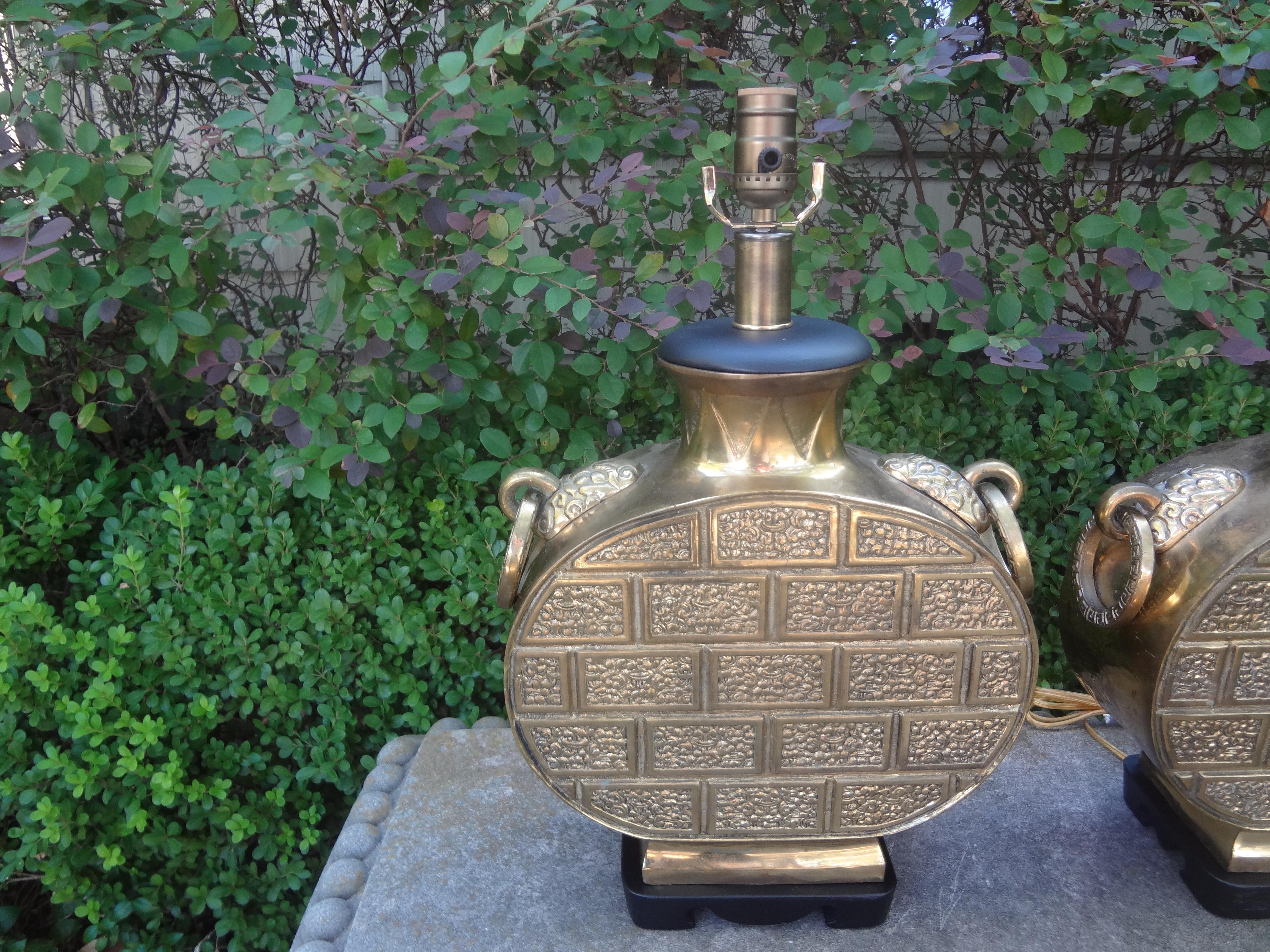 Pair of Chinese Modern Brass Lamps For Sale 7