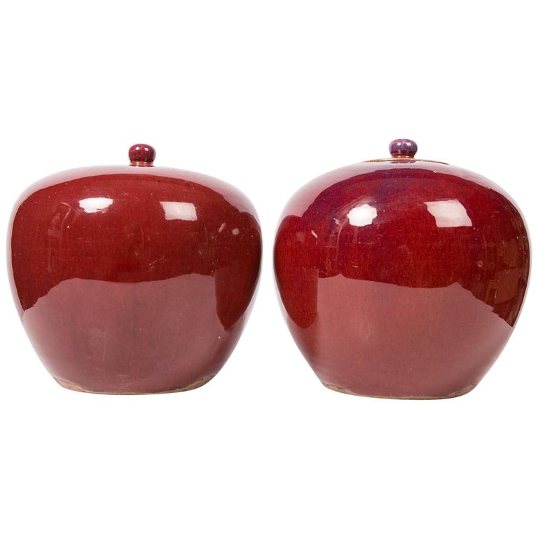 Pair of Chinese Monochrome Red Ginger Jars For Sale at 1stdibs