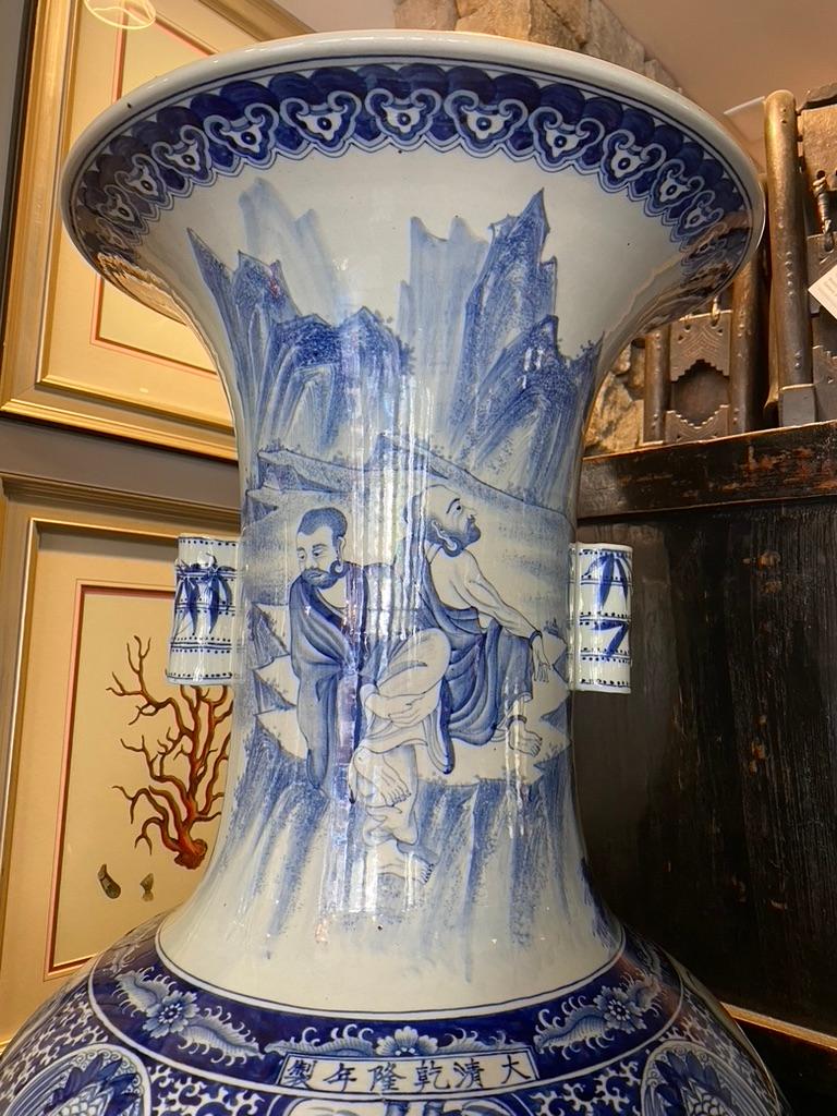 Pair of Chinese Monumental Blue and White Qing Dynasty Vases 2
