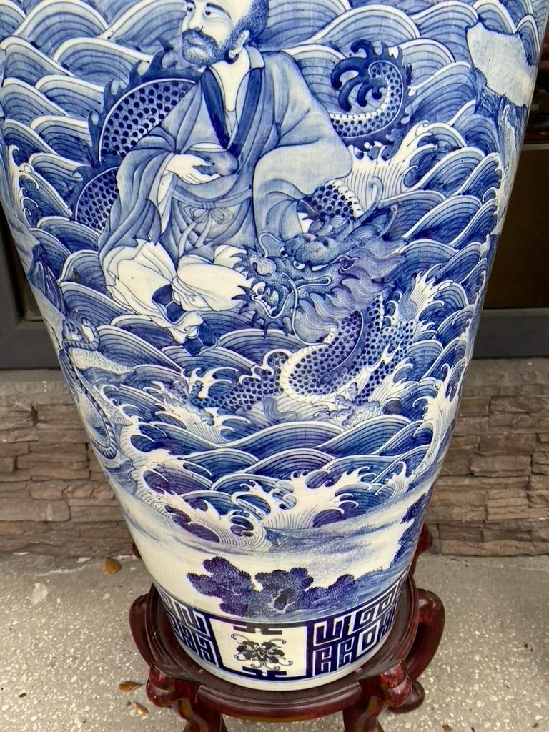 Chinese Export Pair of Chinese Monumental Blue and White Qing Dynasty Vases