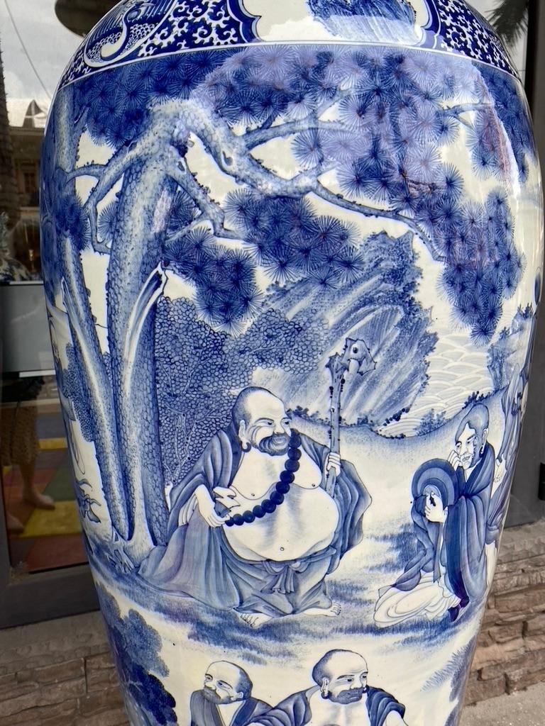 Pair of Chinese Monumental Blue and White Qing Dynasty Vases In Good Condition In Sarasota, FL