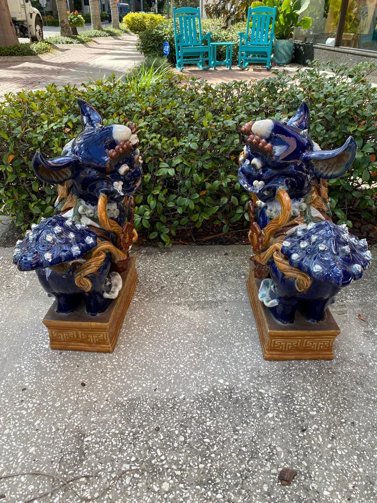 Pair of Chinese Monumental Foo Dogs In Good Condition In Sarasota, FL