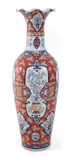 Pair of Chinese Monumental Imari-Style Monumental Orange Porcelain Vases