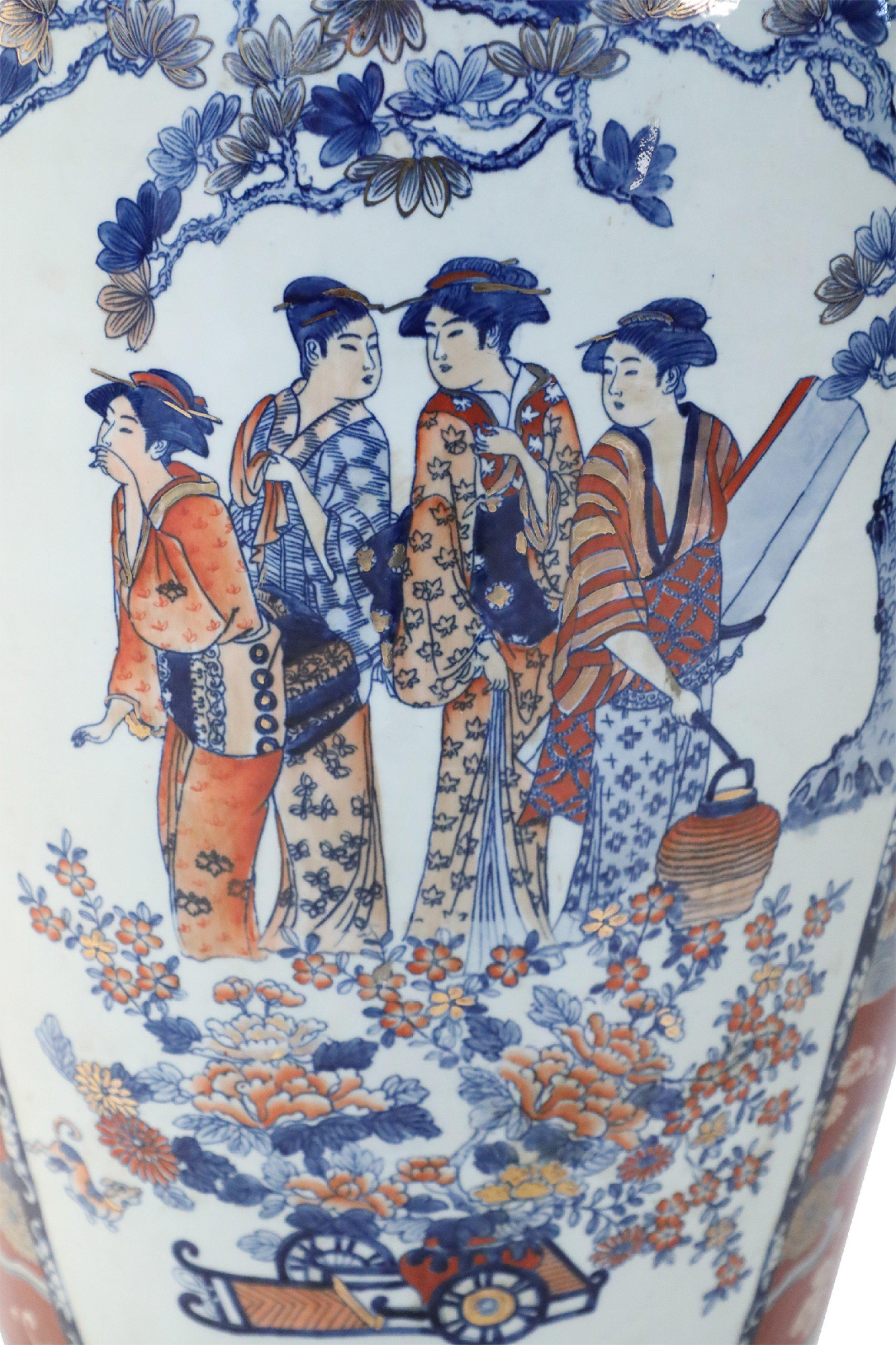 Coppia di urne monumentali cinesi in porcellana arancione in stile Imari in vendita 4