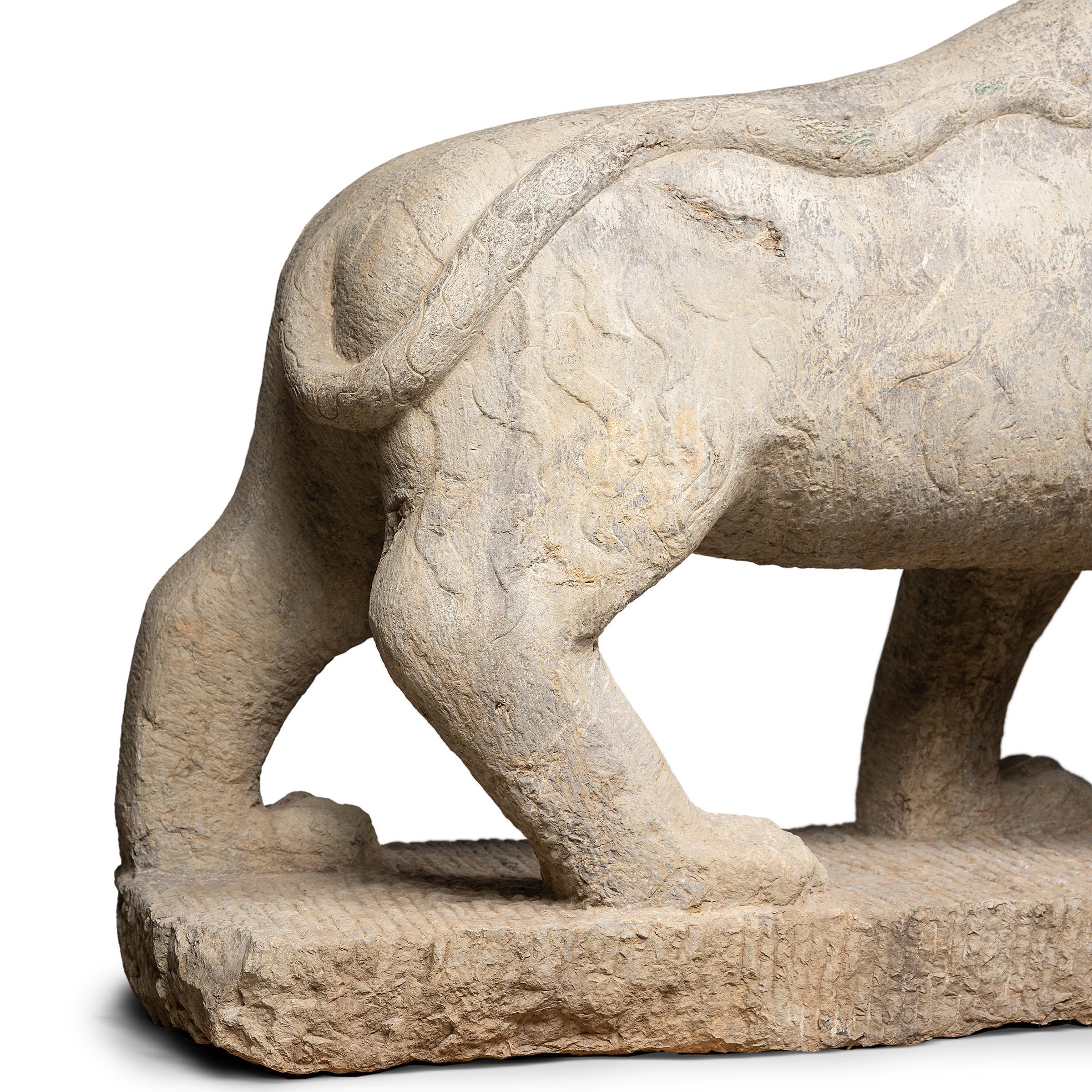 Pair of Monumental Chinese Stone Spirit Way Tigers, c. 1850 For Sale 10