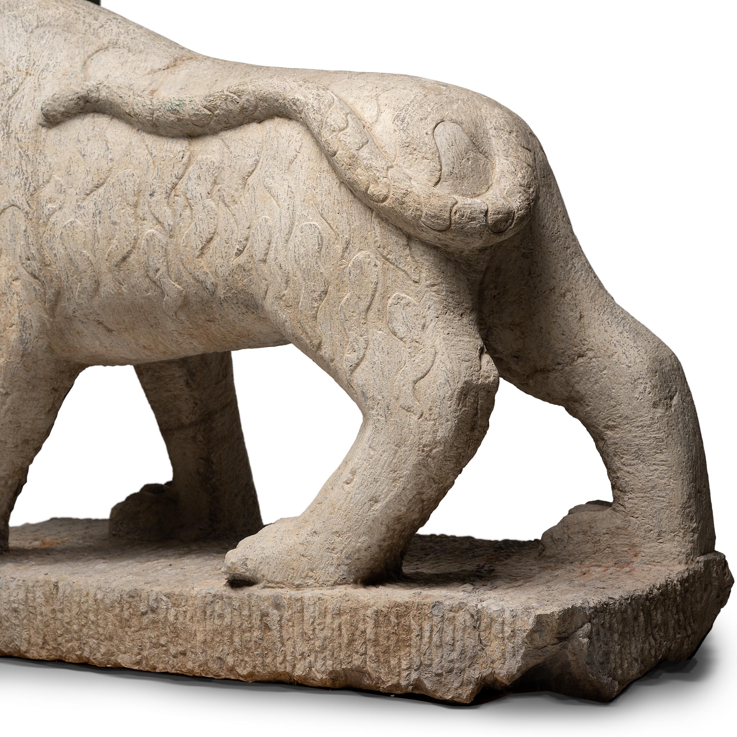 Pair of Monumental Chinese Stone Spirit Way Tigers, c. 1850 For Sale 2