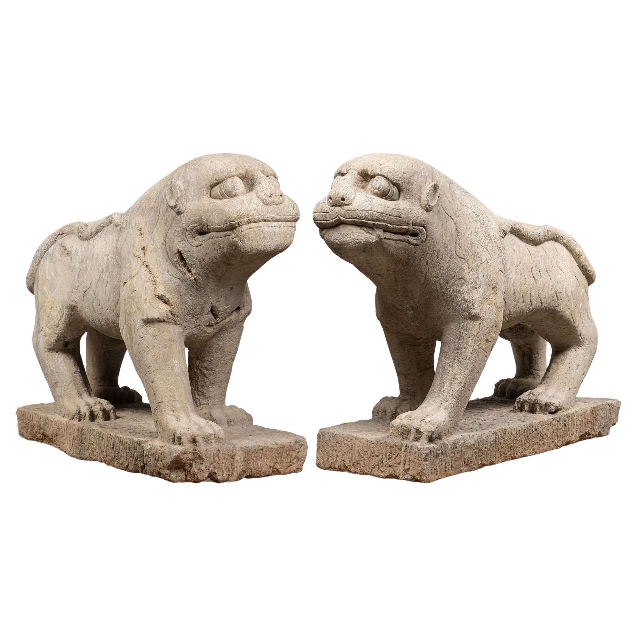 Pair of Monumental Chinese Stone Spirit Way Tigers, c. 1850 For Sale