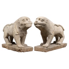 Antique Pair of Monumental Chinese Stone Spirit Way Tigers, c. 1850