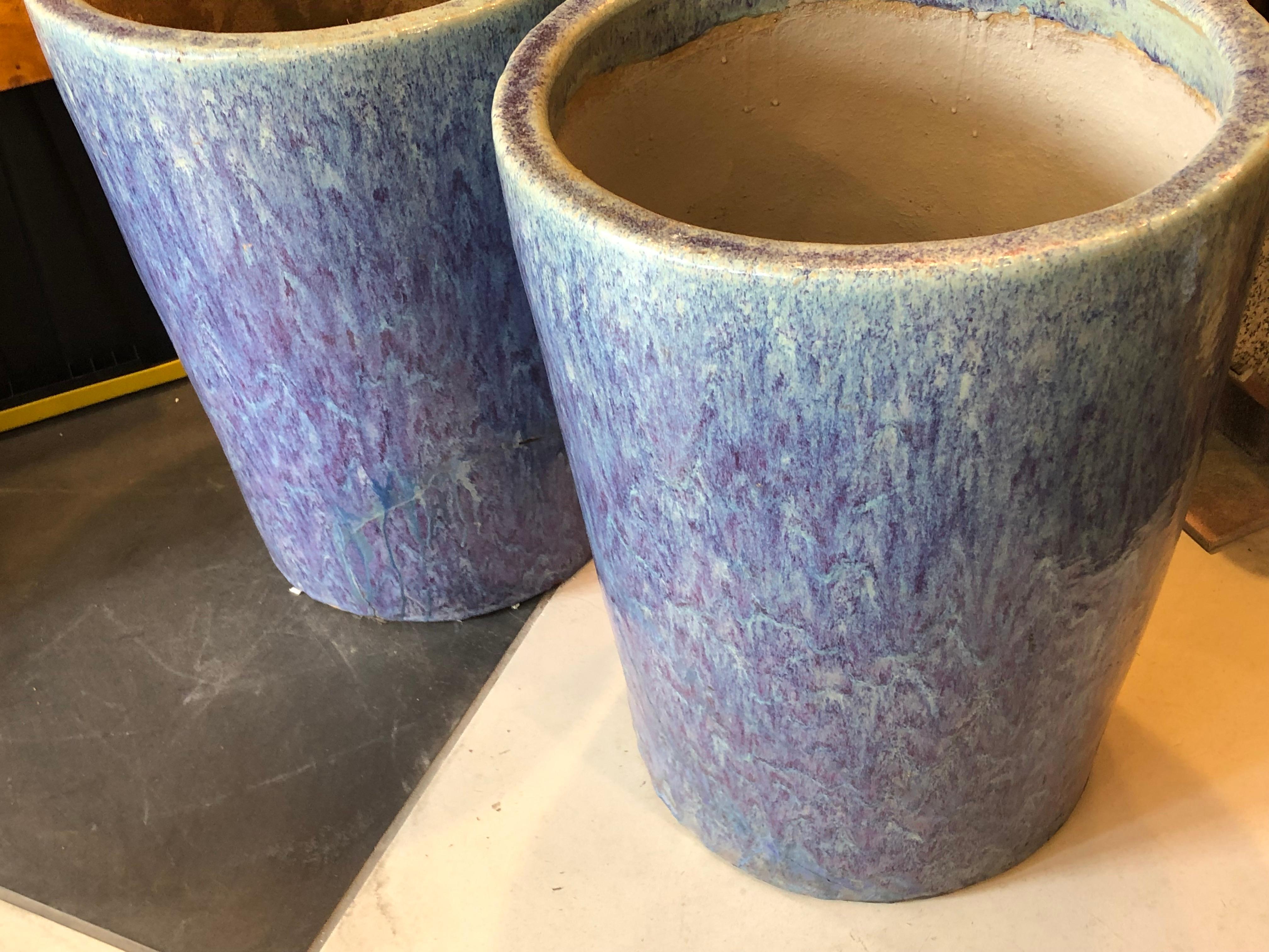 Molded Pair of Chinese Multi-Glazed in Blue Tall Planters 