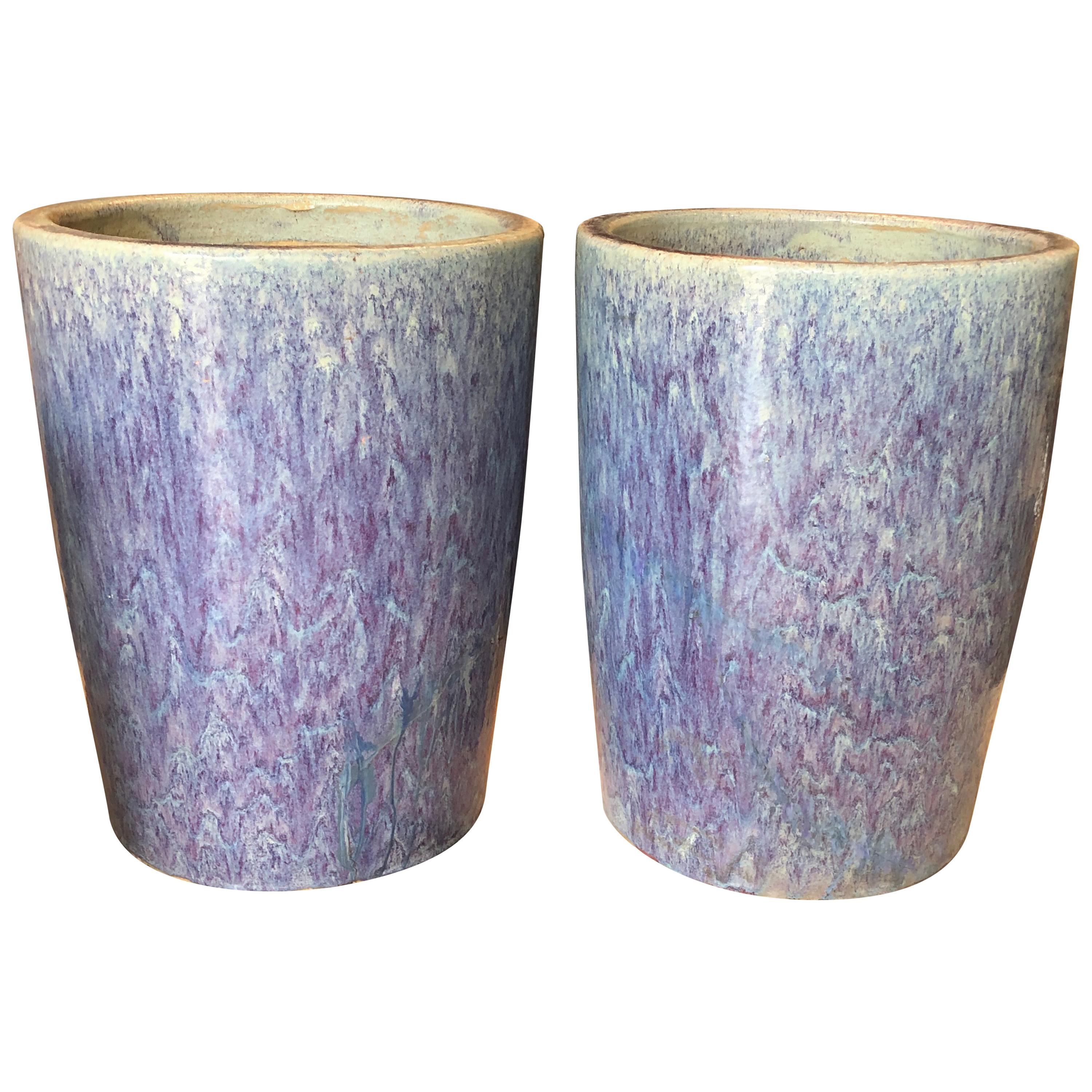 Pair of Chinese Multi-Glazed in Blue Tall Planters 