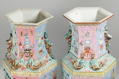 pair of Chinese multicolor hexagonal porcelain vases, Late 19th c.