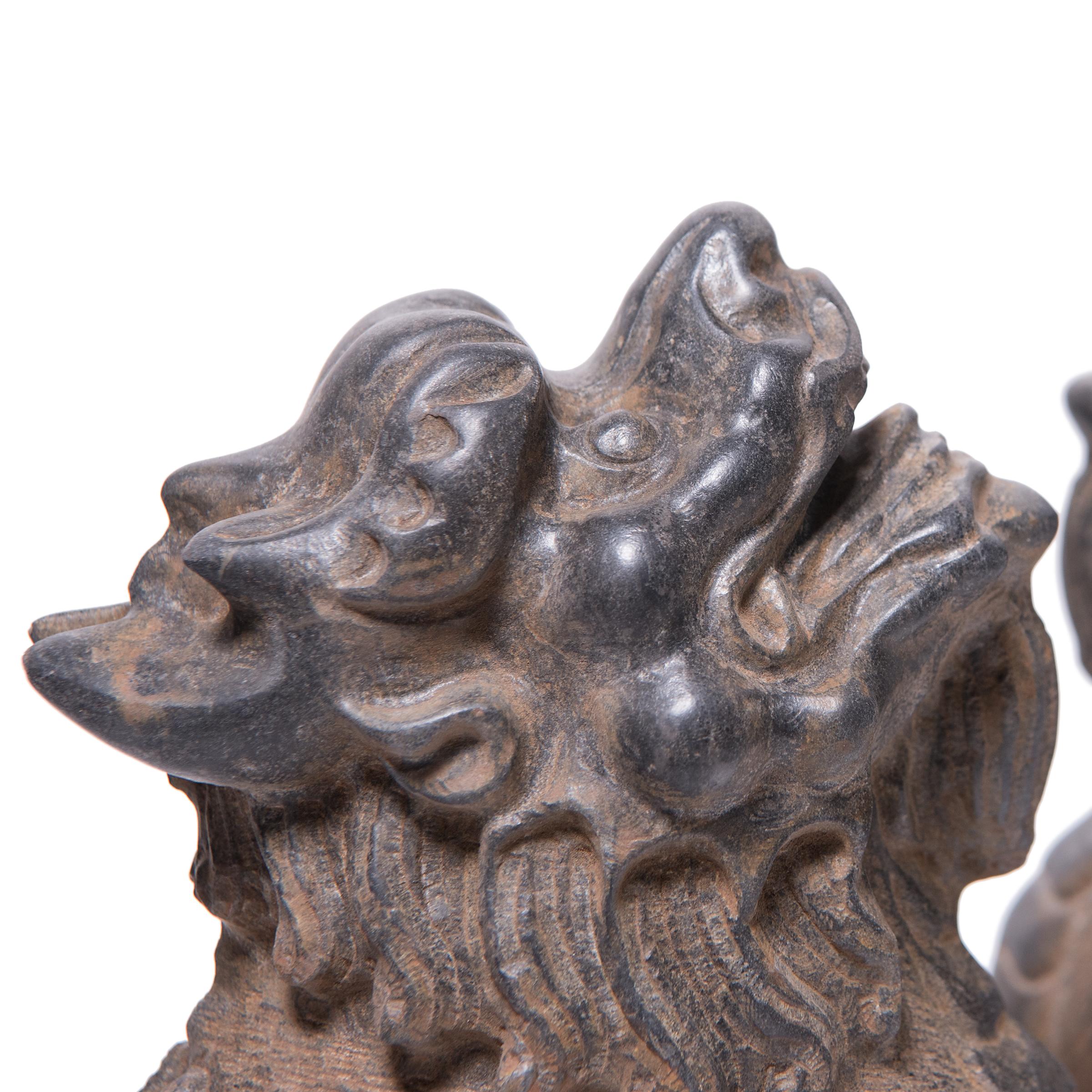 Contemporary Pair of Chinese Mythical Guardian Stone Charms For Sale