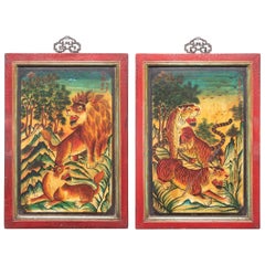 Pair of Chinese Mythological Painted Panels
