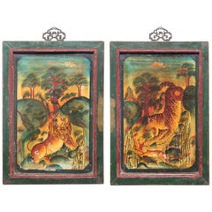 Pair of Chinese Mythological Painted Panels