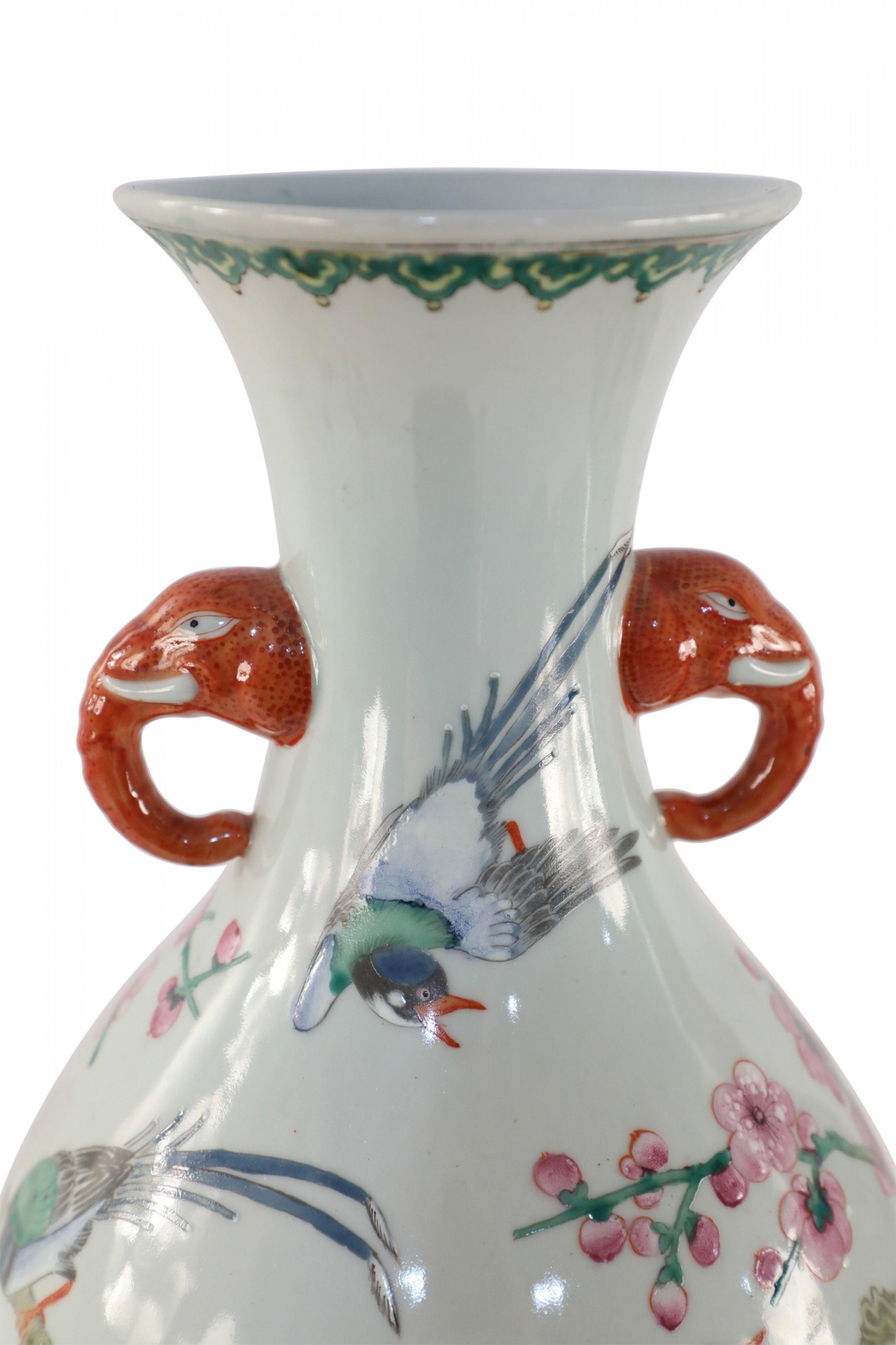20th Century Pair of Chinese Off-White Cherry Blossom Tree and Bird Motif Porcelain Vases For Sale