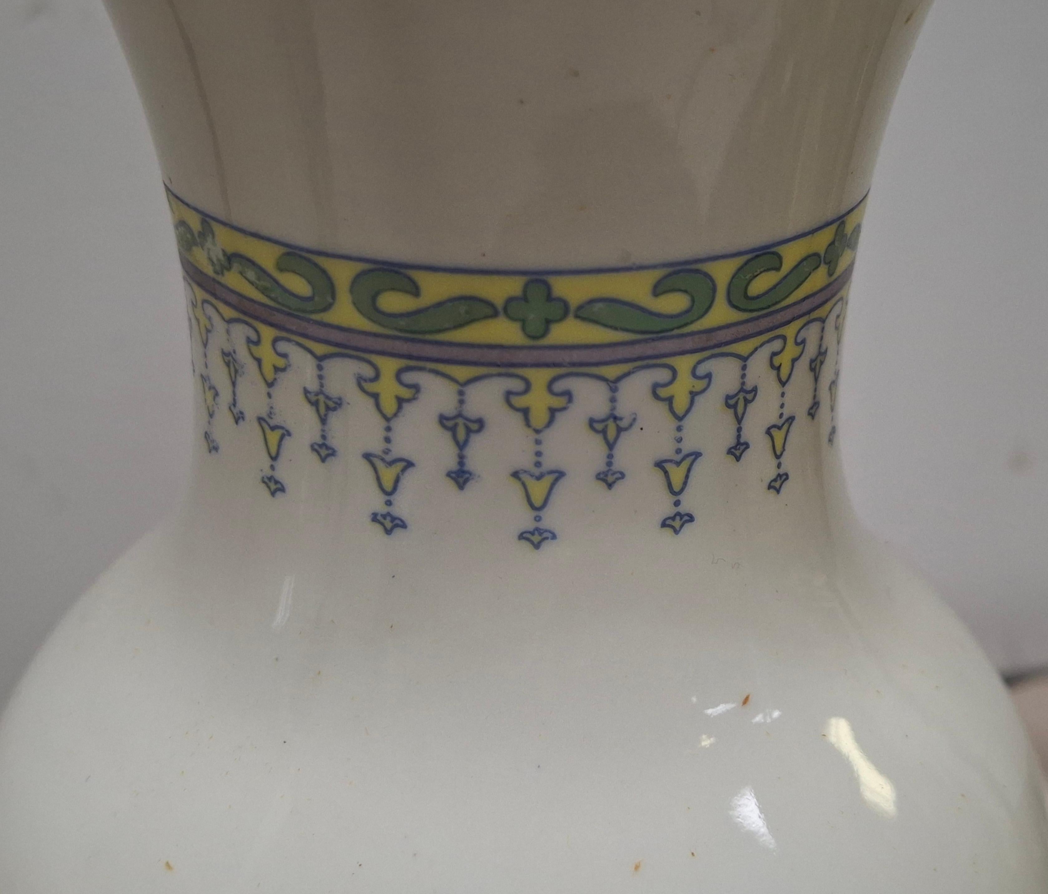 Painted Pair of Chinese Off-White Floral Porcelain Table Lamps on Carved Mahogany Base For Sale