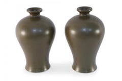 Pair of Chinese Olive-Colored Porcelain Meiping Vases