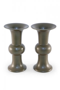Pair of Chinese Olive Porcelain Beaker Vases
