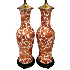 Pair of Chinese Orange Floral Lamps
