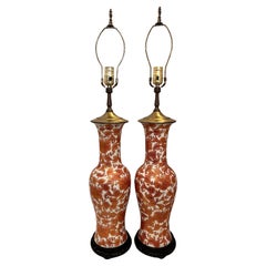 Pair of Chinese Orange Floral Lamps
