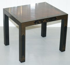Pair of Chinese Oriental Lacquered Side Tables Ornately Decorated Lovely Timber