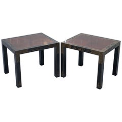 Pair of Chinese Oriental Lacquered Side Tables Ornately Decorated Lovely Timber