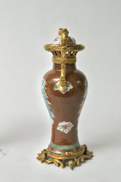 Pair of Chinese Ormolu Mounted Porcelain Vases, 18th Century