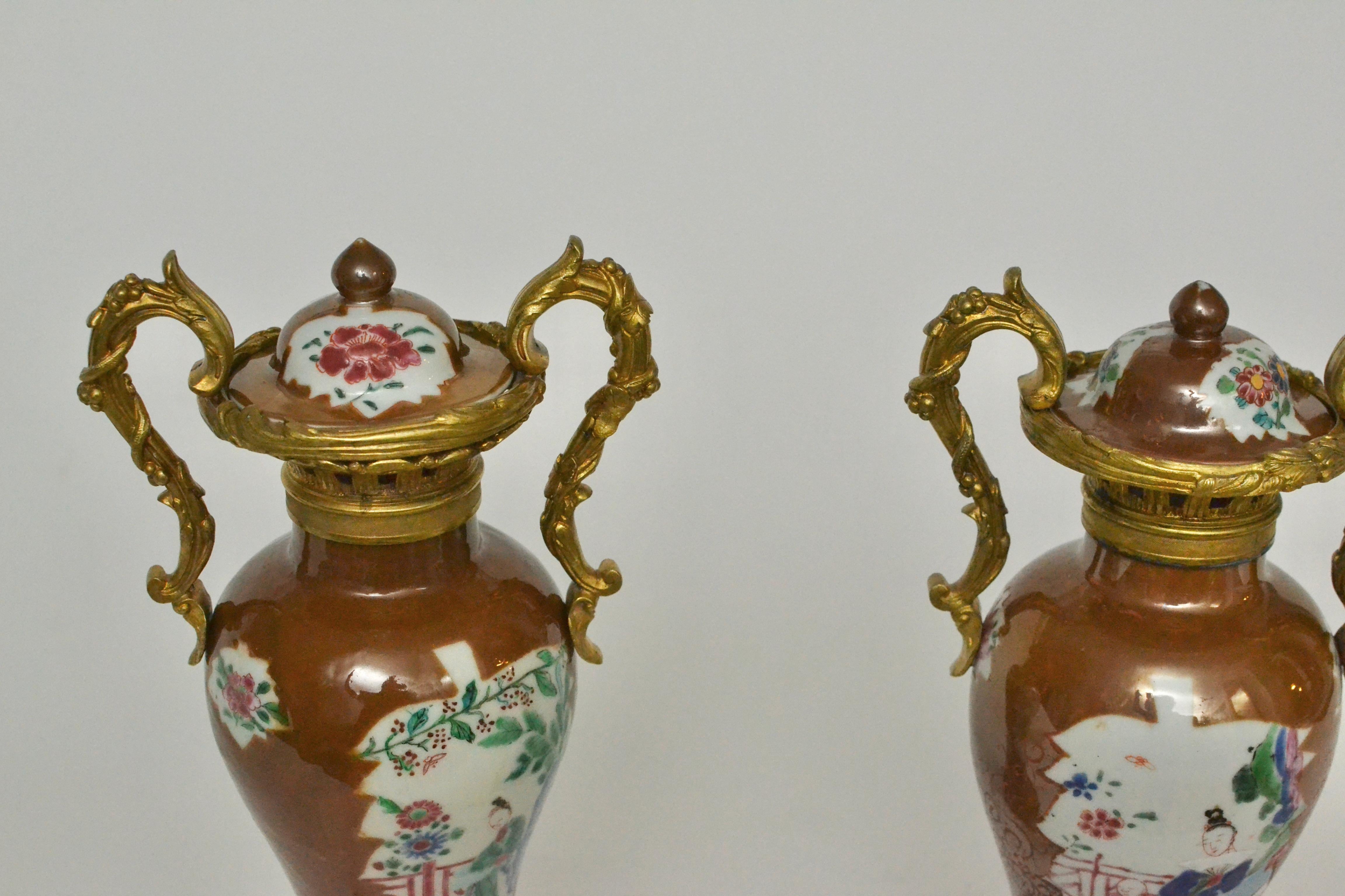 Pair of Chinese Ormolu Mounted Porcelain Vases, 18th Century 2