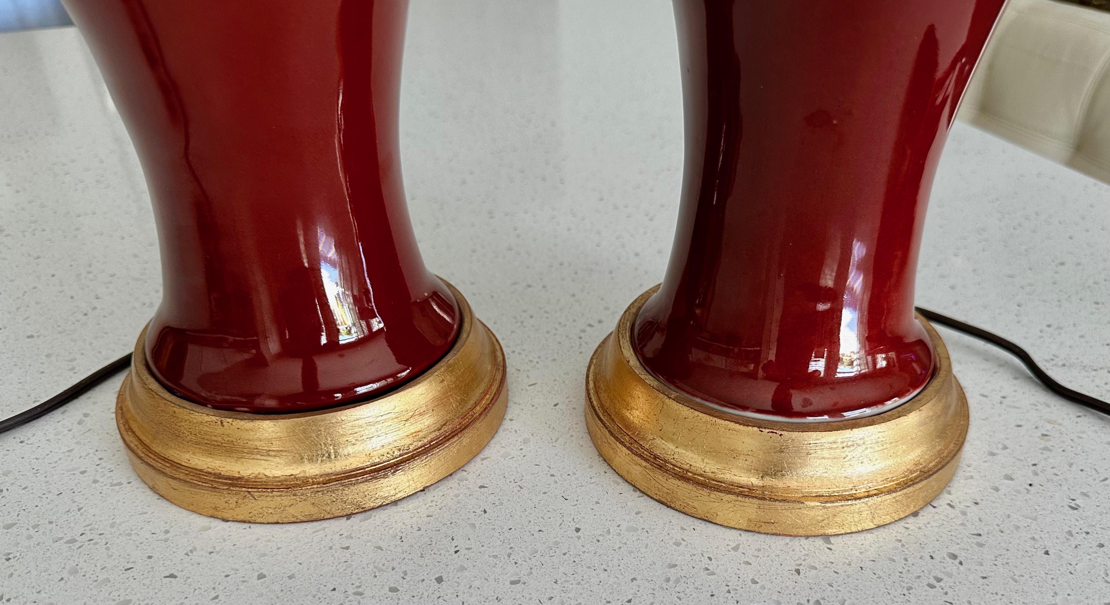 Pair of Chinese Oxblood Porcelain Lamps For Sale 5