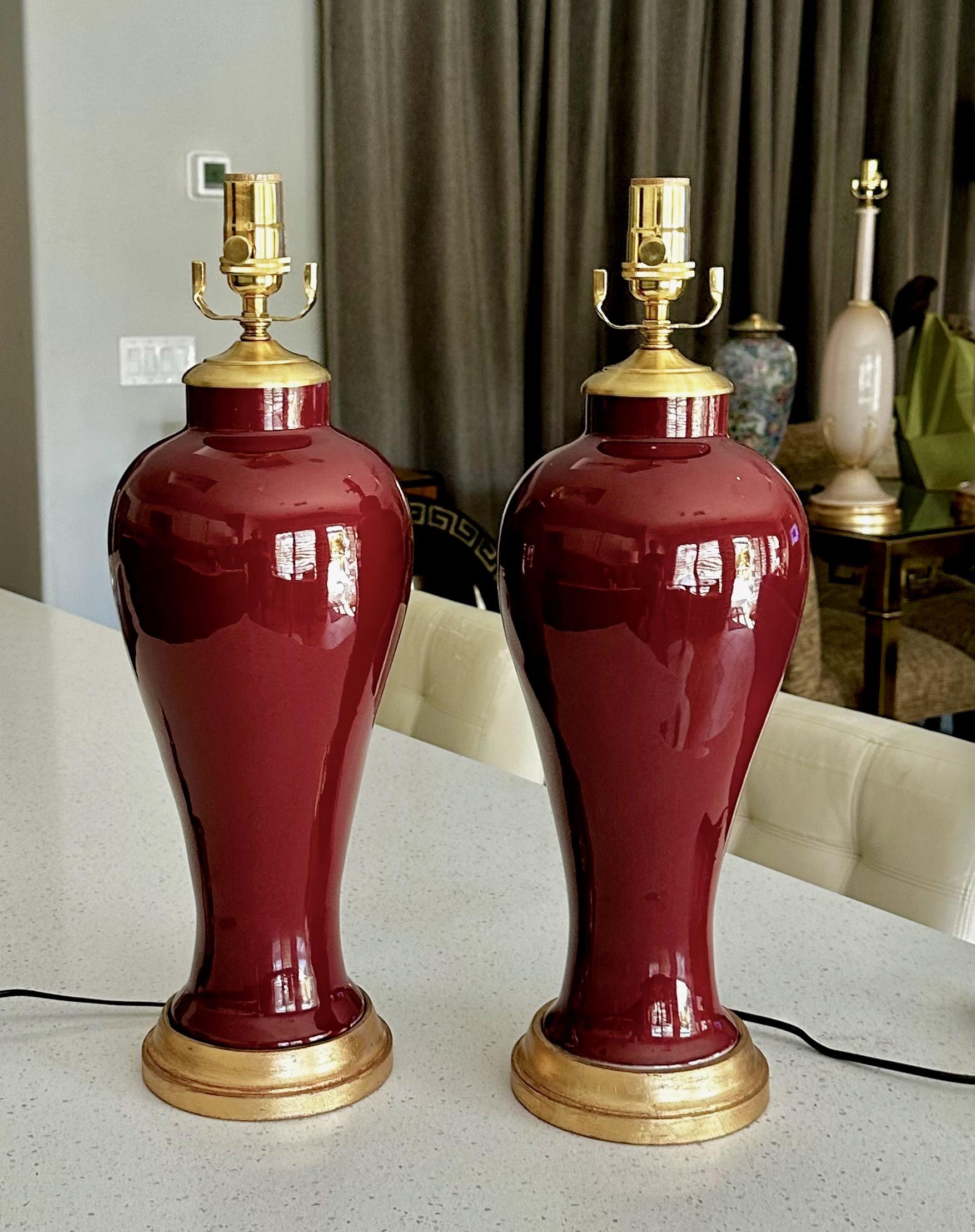 Late 20th Century Pair of Chinese Oxblood Porcelain Lamps For Sale