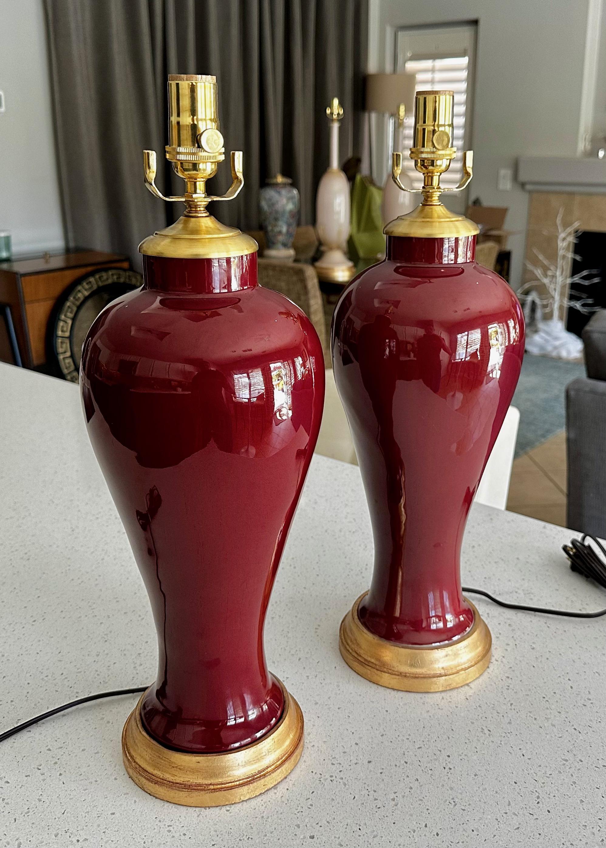 Pair of Chinese Oxblood Porcelain Lamps For Sale 3