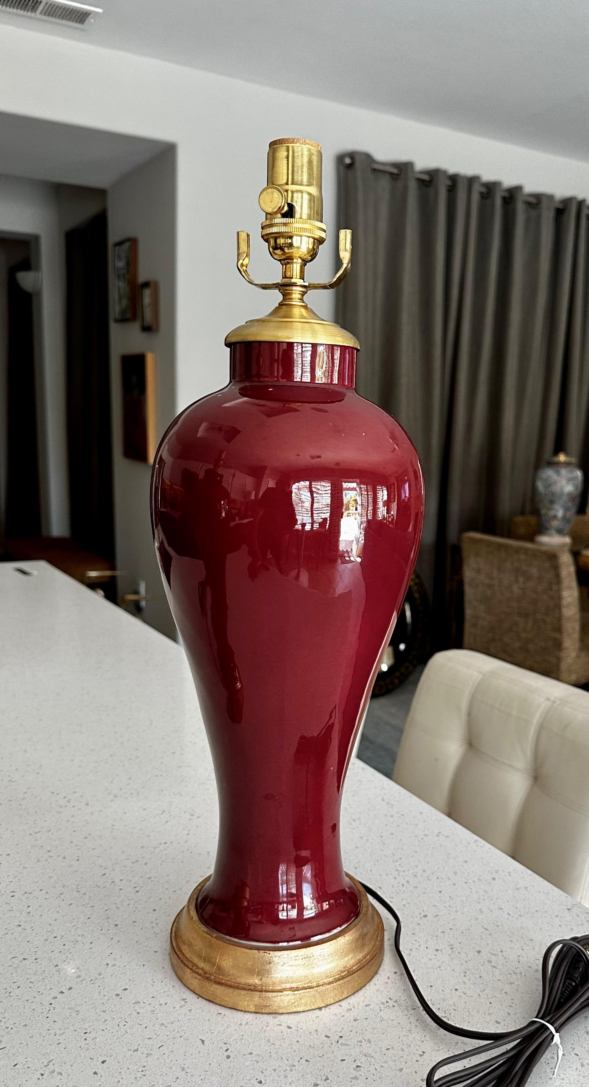 Pair of Chinese Oxblood Porcelain Lamps For Sale 4
