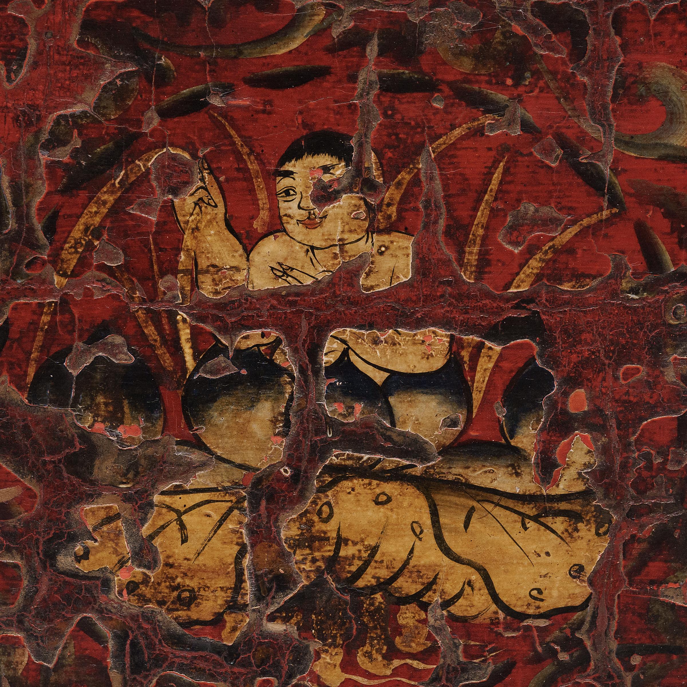 Qing Pair of Chinese Oxblood Red Harmony Trunks, c. 1800