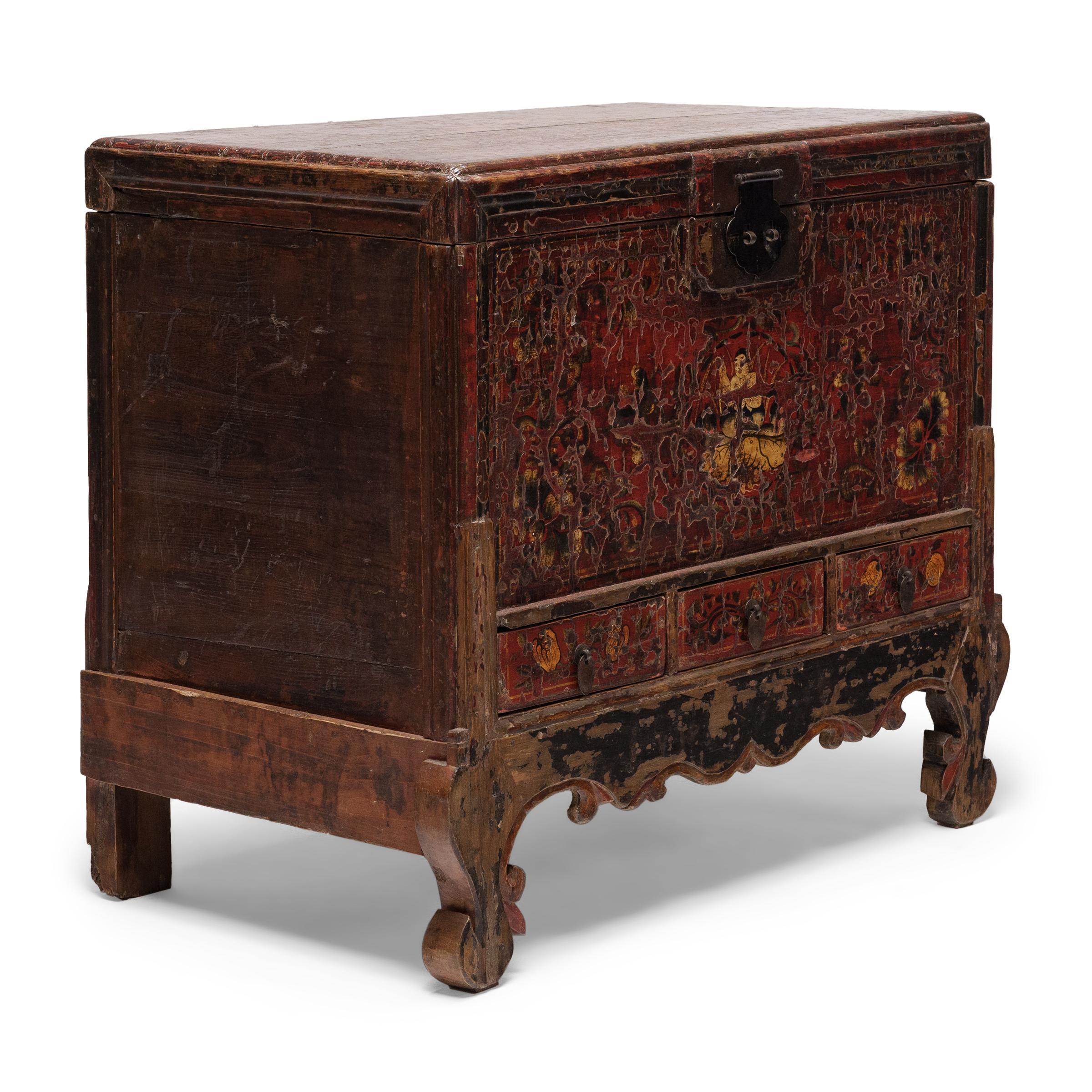 19th Century Pair of Chinese Oxblood Red Harmony Trunks, c. 1800