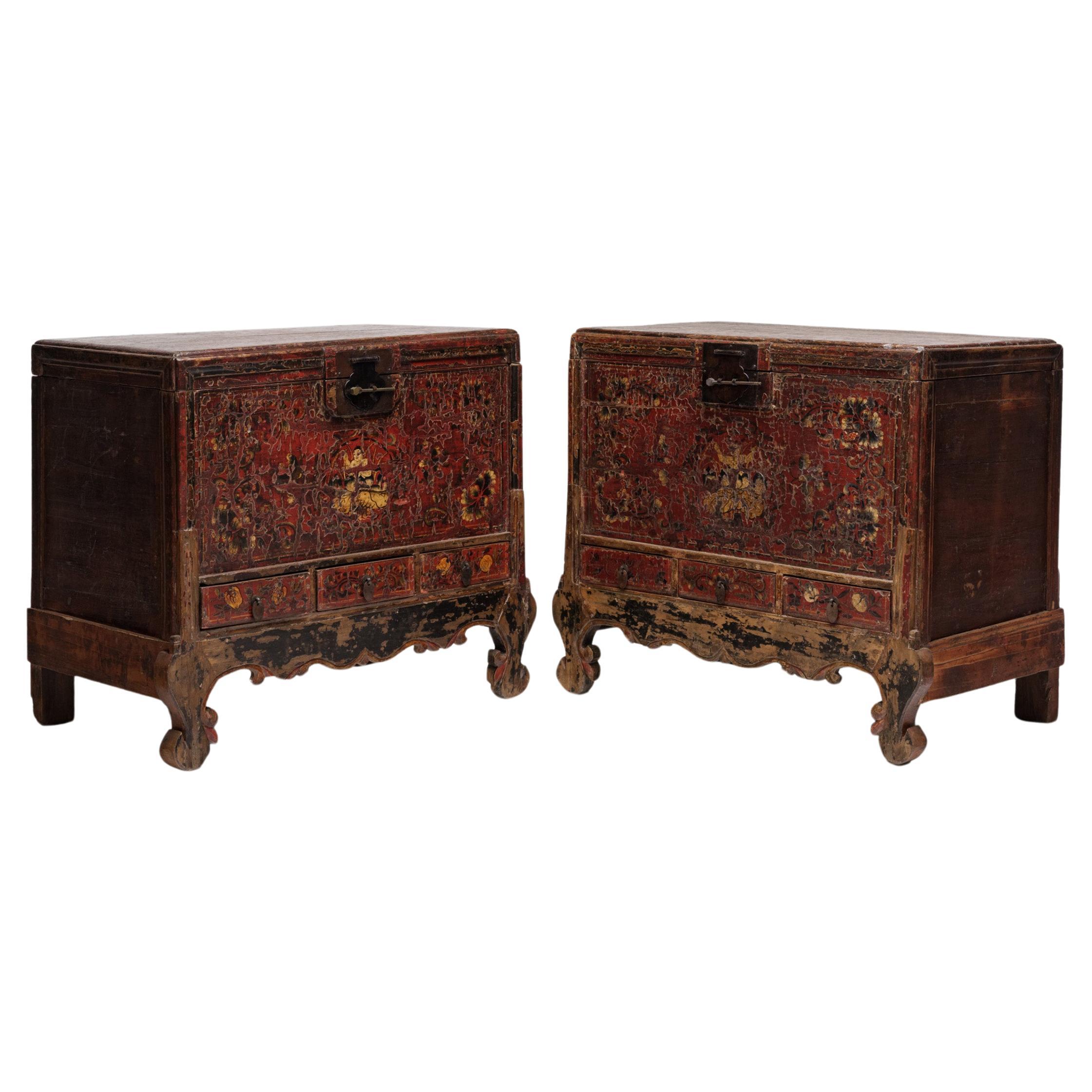 Pair of Chinese Oxblood Red Harmony Trunks, c. 1800