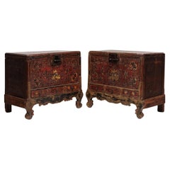 Paire de malles Harmony chinoises de couleur rouge sang de boeuf, c. 1800