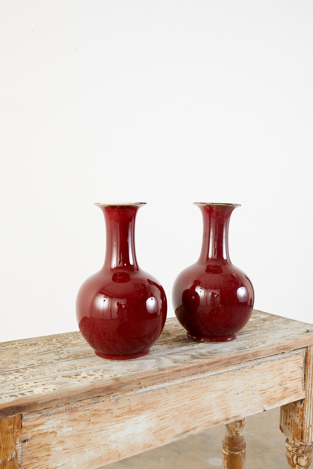 Pair of Chinese Oxblood Sang de Boeuf Lang Yao Vases 5