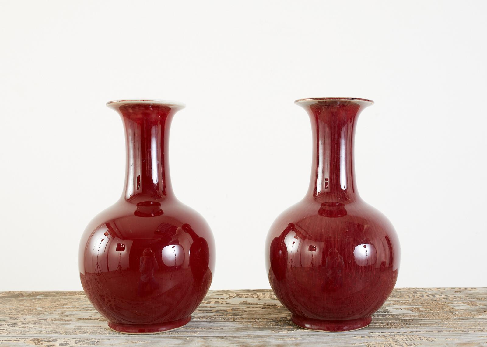 Pair of Chinese Oxblood Sang de Boeuf Lang Yao Vases 6