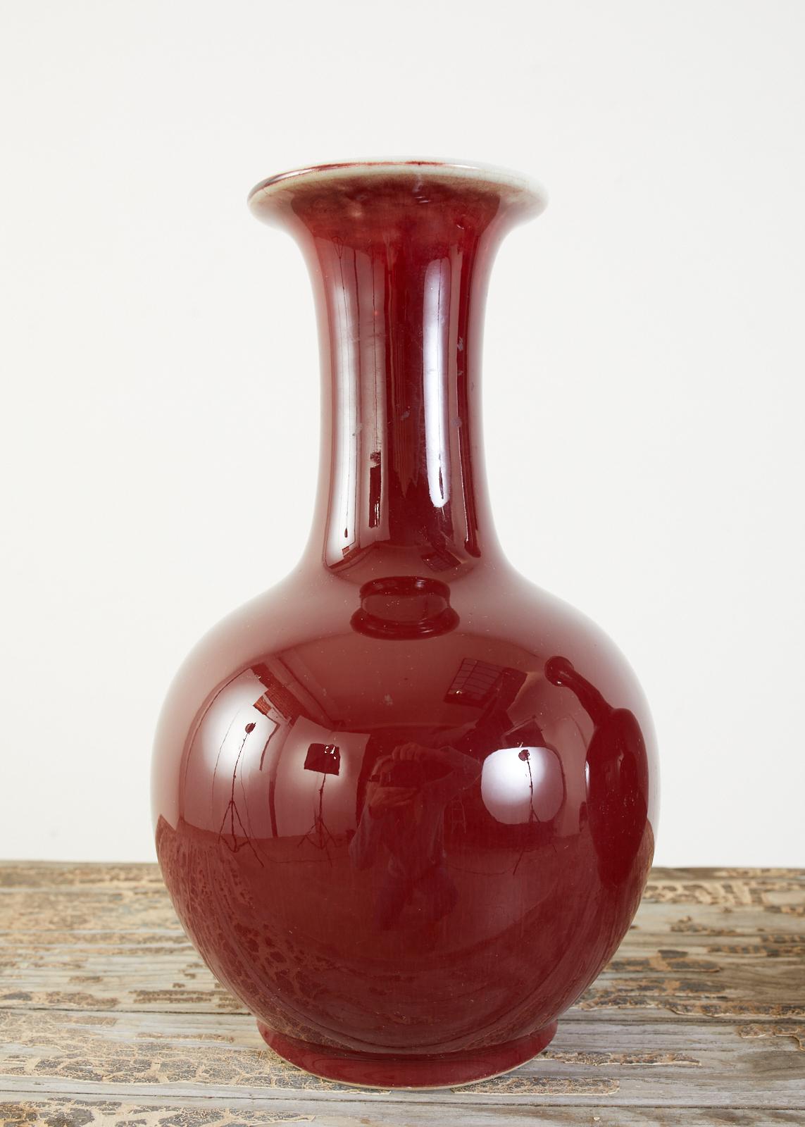 Chinese Export Pair of Chinese Oxblood Sang de Boeuf Lang Yao Vases