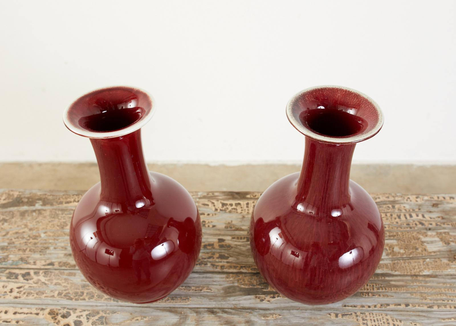 Pair of Chinese Oxblood Sang de Boeuf Lang Yao Vases In Good Condition In Rio Vista, CA